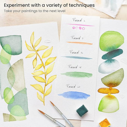 ARTEZA Watercolor Paint Brushes, Set of 5, Round Synthetic Soft-Bristle Brushes