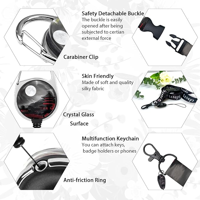 Giancomics Lanyards for Id Badges, Full Moon ID Badge Holder with Retractable Reel, Lanyard with Keychain Clip Name Tag Cute Card Holder for Teacher Women Work Office