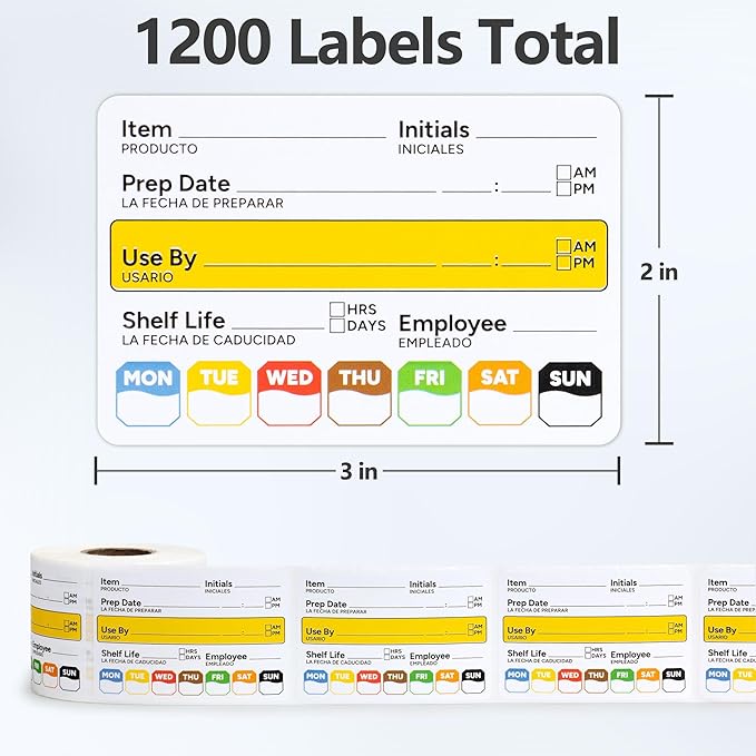 Restaurant Quality Shelf Life Food Rotation Labels, 2' x 3' Self-Adhesive Removable Freezer Labels, Perfect for Reusable Containers, Easy to Remove, Food Safety Date Stickers (4 Pc)