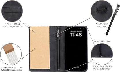 MOJO Notepad Phone Case for iPhone 14 - Folding Wallet Phone Case with Mini Pen and Note Pad (Black)
