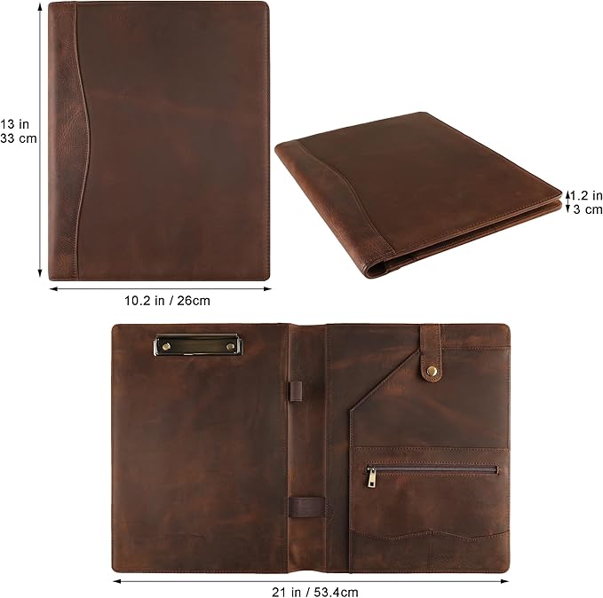 Personalized Leather Portfolio for Lefty, Engraved Leather Clipboard Portfolio Binder, Custom Leather Padfolio Leather Legal Portfolio, Christmas Gift for Him/Her (Clipboard, Khaki-Custom)