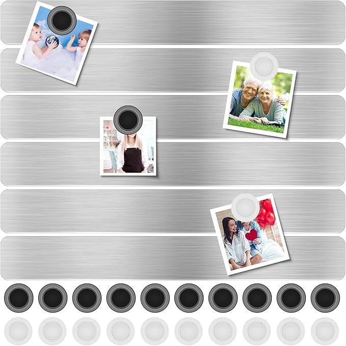 Magnet Bulletin Board 6 Pcs Metal Magnet Boards Frameless Magnetic Stainless Iron Board Strip Display Board with 20 pcs Magnet Memo Strip for Office Home School