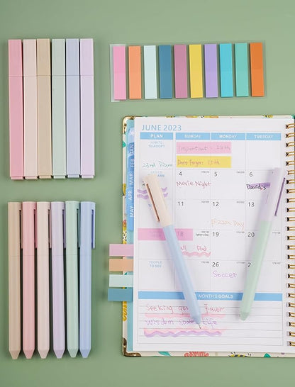 NiArt Bible Highlighters and Pens No Bleed Set of 14-Morandi-Colored Ink Highlighters, Gel Pens, Sticky Notes Set with Transparent Storage Box-Perfect for Bible Study, Note-Taking and Creative Writing