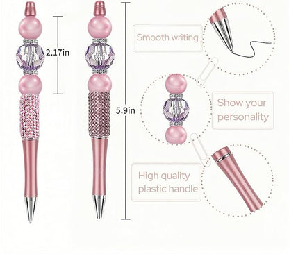 24Pcs Pearl & Diamond Beadable Pens bulk Multicolor Retractable Writing Pens Plastic Black Ink Bead Pens Ballpoint Pens Pen Making Kit DIY Pens