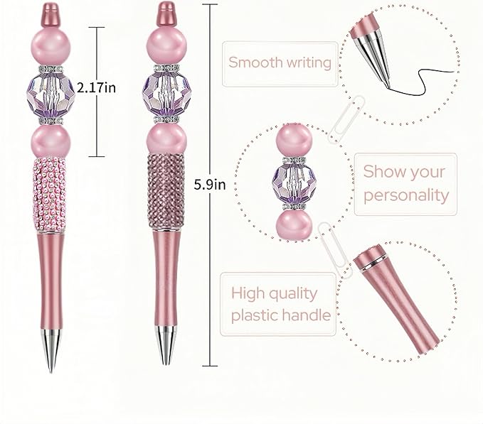48Pcs Pearl & Diamond Beadable Pens bulk Multicolor Retractable Writing Pens Plastic Black Ink Bead Pens Ballpoint Pens Pen Making Kit DIY Pens