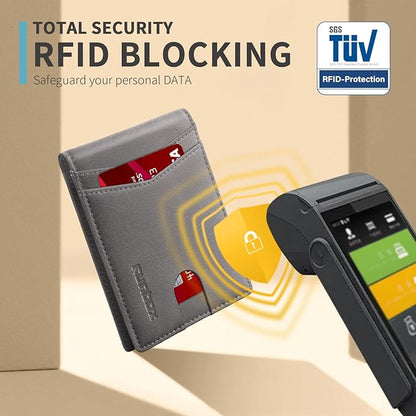 RUNBOX Wallet for Men Slim Rfid Leather 2 ID Window With Gift Box