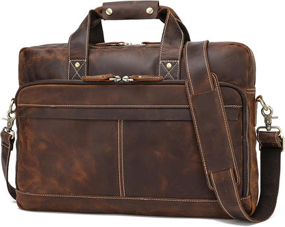 Full Grain 17.3" Leather Briefcase Messenger Laptop Bag For Men