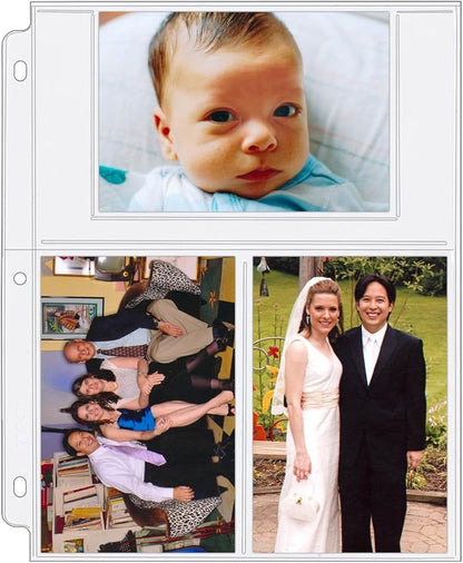 StoreSMART - Photo/Postcard Page for 3-Ring Binders - Archival-Safe Plastic - Three 4" x 6" pocket - Holds six photos/postcards - 50 Pack - LC46-50