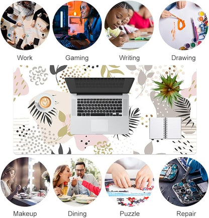 QIYI Large Mouse Pad, Exotic Pattern Desk Mat for Desktop, Women Girls Office Décor Desk Accessories, PU Leather Waterproof Gaming Mousepad, Tropical Plants Gold Desk Pad Computer Mat, 31.5" x 15.7"