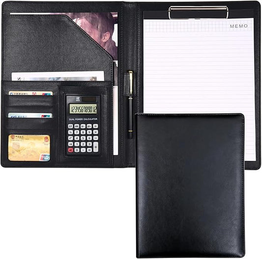 Leather Folder Portfolio,Legal Pad Holder,Portfolio Binder,Leather Clipboard for Business School Office Conference (Black)