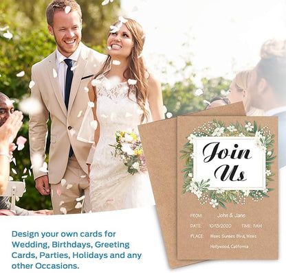 Blank Cards and Envelopes 100 Pack, Ohuhu 5 x 7 Heavyweight Kraft Paper Folded Cardstock and A7 Envelopes for DIY Greeting Cards, Wedding, Birthday, Invitations, Shower, Thank You Cards & All Occasion