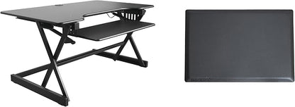 Rocelco 40" Height Adjustable Standing Desk Converter with AC Outlet USB Charger and Anti-Fatigue Floor Mat - Sit Stand Up Tabletop Riser - Sliding Keyboard Tray - Black (R DADRB-40-ACUSB-MAFM)