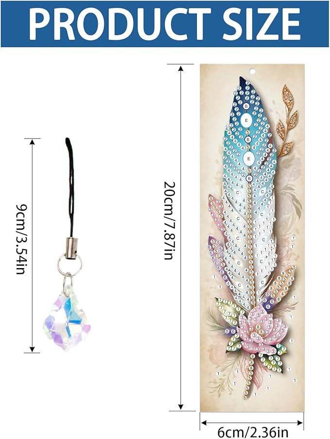 4-Piece 5D Diamond Painting Bookmarks Set, DIY Craft Kit with Rhinestones – Elegant Vintage Style Feather Design, Perfect for Book Lovers Adults, Unique Diamond Art Craft Bookmarks with Tassels