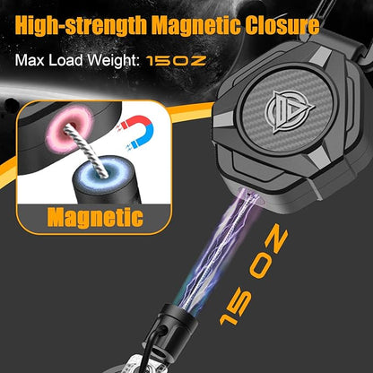 Oaridey Magnetic Retractable Keychain, Heavy Duty Carabiner Badge Holder with Phone Tether Tabs, Tactical ID Badge Reel with 31.8'' Coated Steel Cord and Lobster Clasp, Bearing 10.0 oz - 2 Pack