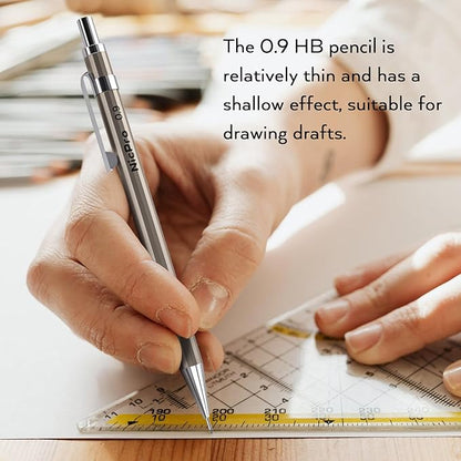 Nicpro 2 PCS 0.9 mm Metal Mechanical Pencils Set, Drafting Pencil for Artist Writing, Sketching, Drawing, with 4 Tubes HB Lead Refill & Erasers, Erasers Refills & Storage Case