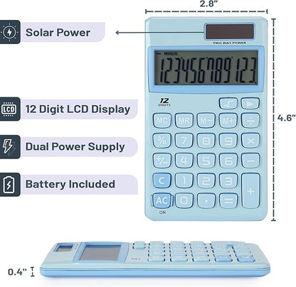 Mr. Pen- Standard Function Calculator, 12 Digits, Small Calculator, Light Blue Solar Calculator, Pocket Calculator, Simple Calculator, Basic Office Calculators, Solar Handheld Calculator