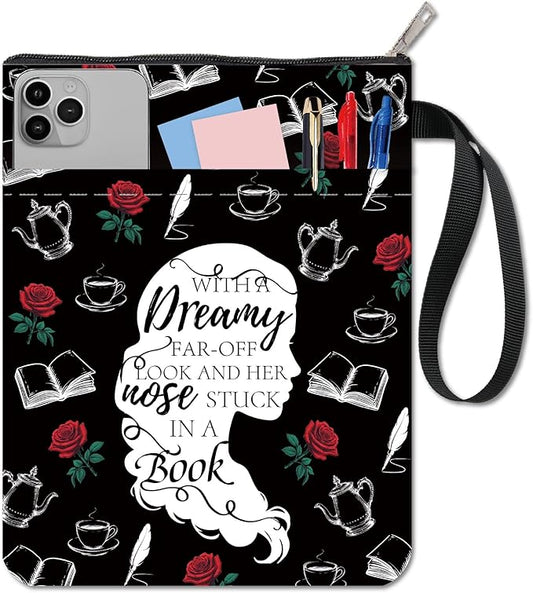 CRASPIRE Human Book Sleeve Rose Book Protector Black Book Covers for Paperbacks Washable Fabric Cloth Book Cover with Zipper and Extra Sleeve Pocket for Book Lovers Classmate Gifts