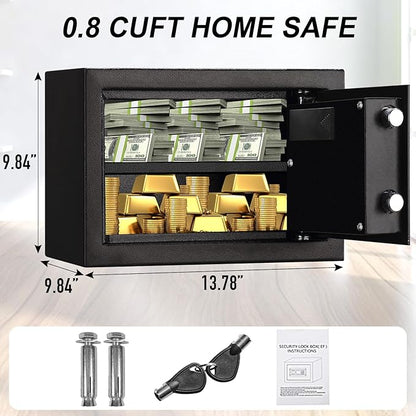 Tenamic Fireproof Safe Box 0.8 Cuft Electronic Digital Security Box, Keypad Small Lock Box Cabinet Safes with Internal Light, Solid Alloy Steel Office Hotel Home Mini Safe with 2 Passwords, Black