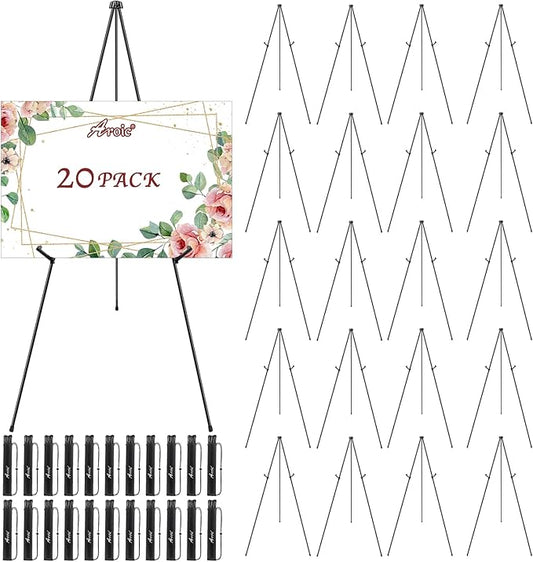 AROIC 63 "Easel Stand for Display, 20 Pack Portable Foldable Metal Easel, Easels for Signs Wedding Logos,Arts, Painting,Adjustable Floor Easels with 20 Storage Bag