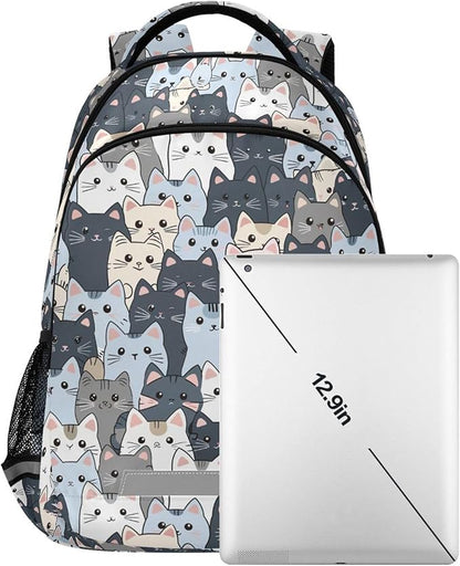 MNSRUU Laptop Backpack with Chest Strap, Cute Cat School Backpack, Travel Hiking Backpack for Boys Girls Teen Adult, Rucksack, Knapsack