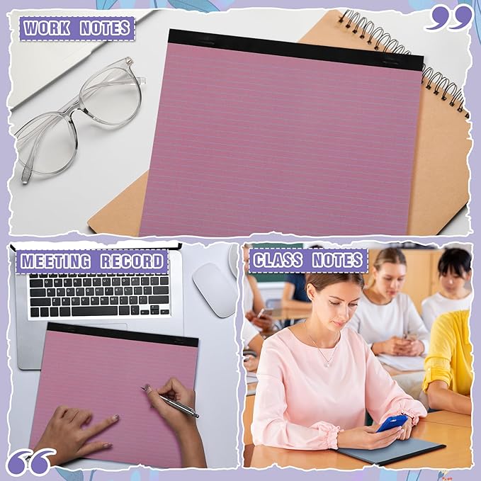 Lincia 6 Pcs 11" x 9.5" Legal Pads College Ruled Notepad Landscape Notebook Horizontal Lined Notebook 80 Gsm Assorted Colors Paper Pastel Writing Pads for School Office, 40 Sheet (Classic Color)