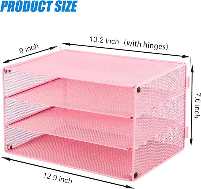 EASEPRES 3 Tier Paper Organizer Tray, Pink
