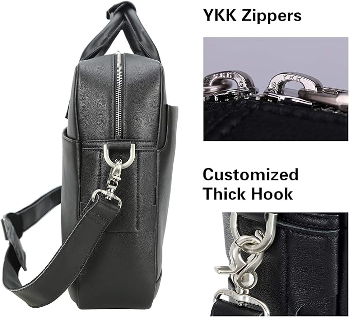 Polare Leather Briefcase for Men Business Travel Messenger Bags 15.6 Inch Laptop Bag YKK Metal Zipper