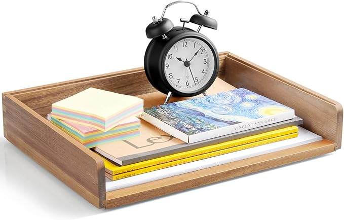 DRASTAR Stackable Paper Tray, Acacia Wooden Letter Tray, Paper Organizer for Desk, File Organizer Document Tray, Paper Holder for Office Desk Accessories