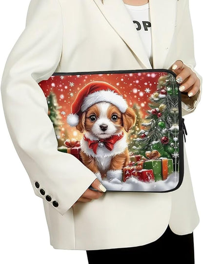 Christmas Dog Laptop Protective Sleeve for Women 10 inch Computer Sleeve Bag Lightweight Zippered Pouches Lap Top Case Suitable for Daily Use Travel School Office Organizers Bag