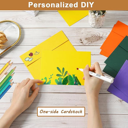 10 Assorted Colors Blank Flat Cards and Envelopes 4 x 6 Heavyweight Single Panel Cardstock and A4 Envelopes Printable Self Seal 20 Packs for Greeting Cards, Wedding Invitations, Birthday