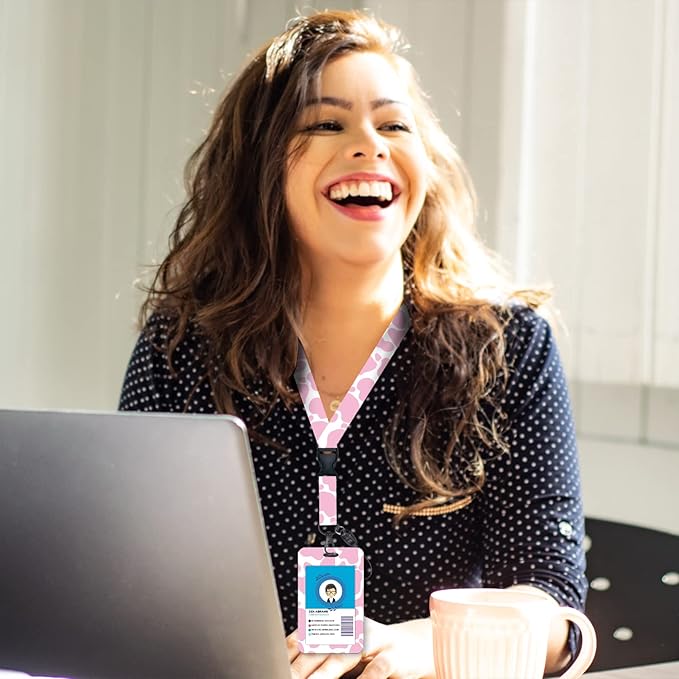 Cute Cow Badge Reel Retractable Heavy Duty with 360 Degrees Rotate Carabiner Clip, ID Badge Holder with Detachable Lanyard, ID Holder ID Clip Name Badge Keychain, Nurse Teacher Offfice Gifts