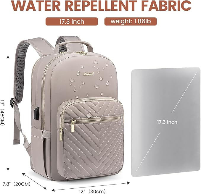 LOVEVOOK Laptop Backpack for Women 17.3 inch,Cute Womens Travel Backpack Purse,Professional Laptop Computer Bag,Waterproof Work Business College Teacher Bags Carry on Backpack with USB Port,Taro Grey