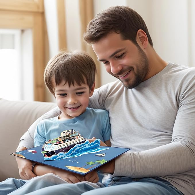 Cruise Ship Father's Day Card, Pop Up Birthday Card, Happy Anniversary Card, Pop Up Greeting Card for All Occasion with Envelope.