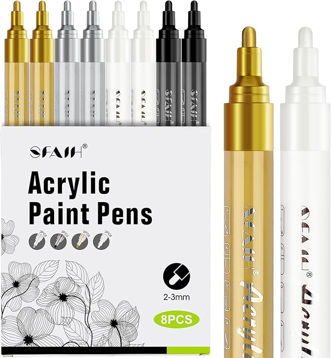 SFAIH Paint Markers Pens - 4 Colors 8 Pack Ultra-High Coverage Acrylic Paint Pens for Rock, Paper, Wood, Fabric, Glass, Metal, Ceramic, Painting, DIY Art Projects, Crafts, Large Capacity Permanent Ink