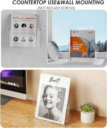 KTRIO Acrylic Brochure Holder 8.5 x 11 inch, Plastic Acrylic Literature Holders Clear Flyer Holder Rack Card Holder, Magazine, Pamphlet, Booklet Display Stand Trifold Holder Desk or Wall Mount 2 Pack