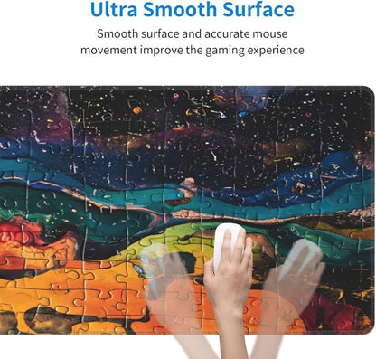 Gaming Mouse Pad Desk Pad,Extended Big Mouse Pad,31.5x11.8 Inch Long Computer Keyboard Mouse Mat Mousepad with 3mm Non-Slip Base and Stitched Edge for Gaming and Office… (Watercolor Puzzle)