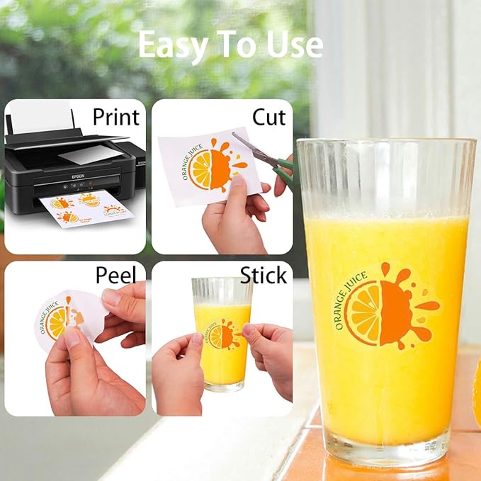 Printable Vinyl Sticker Paper for Inkjet Printer - 8.5 x 11 Inches 15 Sheets Translucent Premium Waterproof Sticker Paper - Dries Quickly and Holds Ink Beautifully