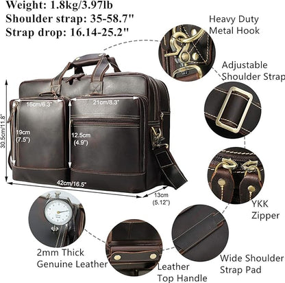 Leather Briefcase for Men Expandable Large 17 Inch Laptop Crossbody Shoulder Bag Business Travel Duffel Attache Case