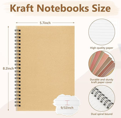 Fuutreo 24 Pcs Spiral Notebook for Work A5 8.3 x 5.7 Inch College Ruled Spiral Journal Notebook Kraft Cover, 12 Color, 60 Sheets, 120 Pages for Office School Supplies(Nuts Color)