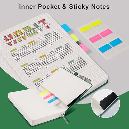 EMSHOI Graph Paper Notebook - 320 Pages, A5 Hardcover Leather, 100gsm Thick Paper, Square Grid Notebook for Women Men Work School Math Writing, Graphing, Engineering, 5.75 x 8.38, Dark Green