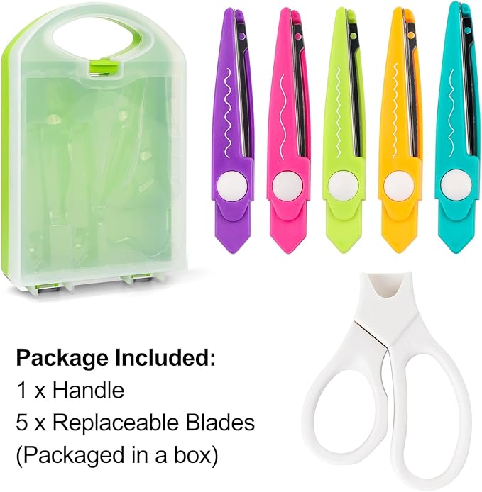 6Pcs/Set Craft Scissors Decorative Paper Edge Scissors With Storage Box Set, 5 Kinds Zig Zag Edges Scissors Great for DIY Projects Paper Card,Photo, Scrapbook,Office School Home Manual (Green)
