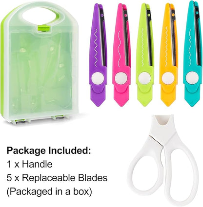 6Pcs/Set Craft Scissors Decorative Paper Edge Scissors With Storage Box Set, 5 Kinds Zig Zag Edges Scissors Great for DIY Projects Paper Card,Photo, Scrapbook,Office School Home Manual (Green)