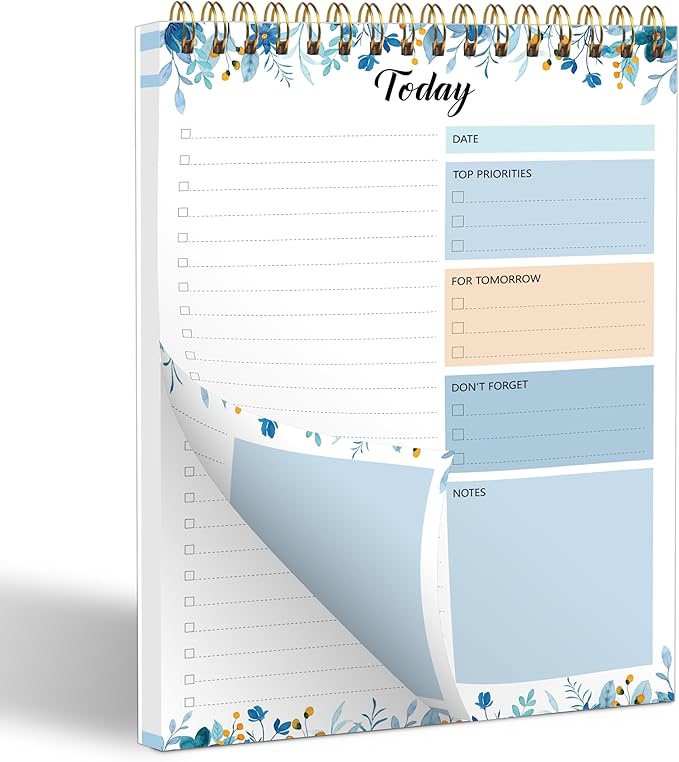 To Do List Notepad - To Do List Notebook for Work with 52 Sheets, 6.5" x 9.8" Checklist Productivity Organizer with Hourly Schedule for Task Management-Azure