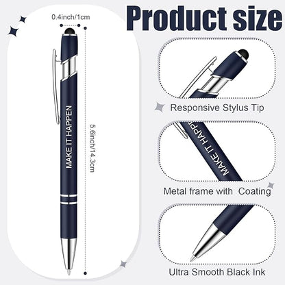 Zonon 12 Pieces Inspirational Pens Bulk Easter Basket Stuffers Motivational Quotes Ballpoint Pens with Stylus Tip Inspirational Gifts for School Office Teachers(Navy,Motivational Style)