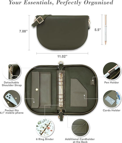 The Luna Premium Leather Journal Cover with 3 Detachable Notebooks & A Metal Ballpoint Pen - Compatible with A6 6-Ring Binder - Gift for Women - Journal Gift Set for Birthday