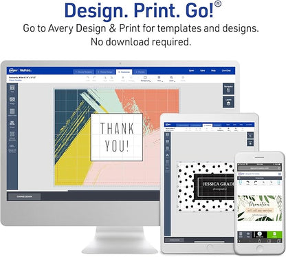 Avery Printable Place Cards with Sure Feed Technology, 1-7/16" x 3-3/4", White with Gold Border, 150 Blank Tent Cards for Laser or Inkjet Printers (35701)