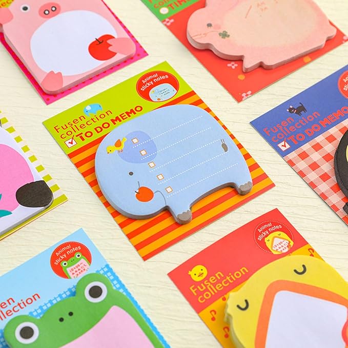 24 Pads Cute Animal Sticky Notes with 8 Cute Patterns 3 Pads of Each Kawaii Note Pads Cute Cartoon Self-Stick Memo Pads for School Office Home Students Roommates Kids Gifts