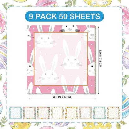 9 Pieces Easter Sticky Notes Self-Adhesive Easter Rabbit Carrot Note Pads Sticky Memo Notes for School Office Home Supplies Students Teachers Present, 9 Styles
