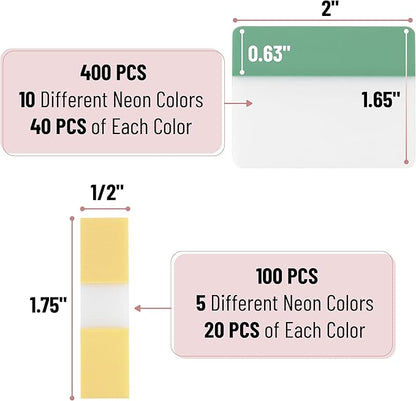 Mr. Pen- Sticky Index Tabs, 500 Pcs, 21 Sets, Colorful Sticky Tabs for Notebooks, Page Markers, Page Tabs for Binders, Page Tabs Sticky Tabs for Books, Notebook Tabs, Book Sticky Tabs for Notebooks
