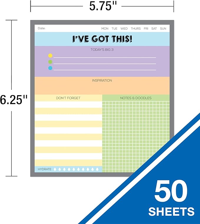 Carson Dellosa I've Got This Notepad, 50 Sheet Note Pad for To Do List, Notes, Sketch Pad, and Checklist, Classroom Organization Stationary, Desk Accessories and Office Supplies